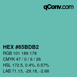 Color code: HEX #65BDB2 | qconv.com