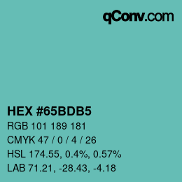 Color code: HEX #65BDB5 | qconv.com