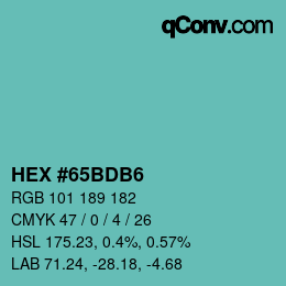 Color code: HEX #65BDB6 | qconv.com