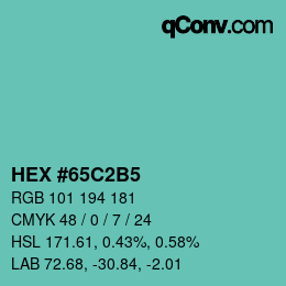 カラーコード: HEX #65C2B5 | qconv.com