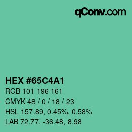カラーコード: HEX #65C4A1 | qconv.com