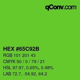 Color code: HEX #65C92B | qconv.com