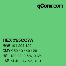 Color code: HEX #65CC7A | qconv.com