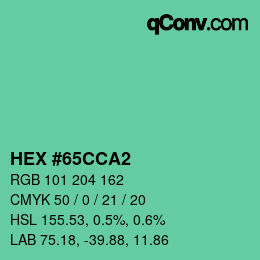 カラーコード: HEX #65CCA2 | qconv.com