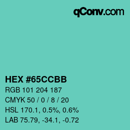 Color code: HEX #65CCBB | qconv.com
