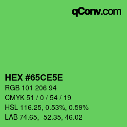Farbcode: HEX #65CE5E | qconv.com