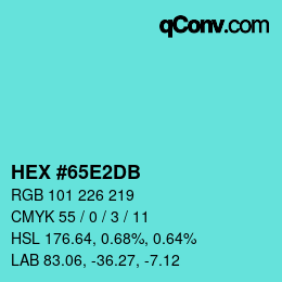 颜色代码: HEX #65E2DB | qconv.com