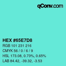 颜色代码: HEX #65E7D8 | qconv.com