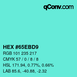Code couleur: HEX #65EBD9 | qconv.com