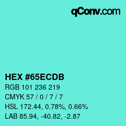 颜色代码: HEX #65ECDB | qconv.com