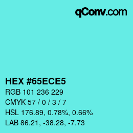カラーコード: HEX #65ECE5 | qconv.com