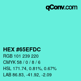 カラーコード: HEX #65EFDC | qconv.com