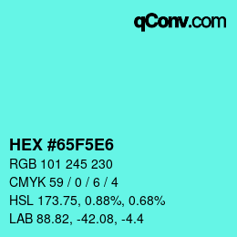 Color code: HEX #65F5E6 | qconv.com