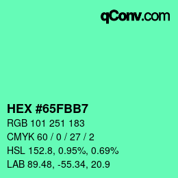 颜色代码: HEX #65FBB7 | qconv.com