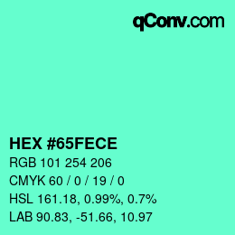 カラーコード: HEX #65FECE | qconv.com