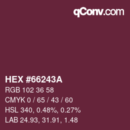 Color code: HEX #66243A | qconv.com