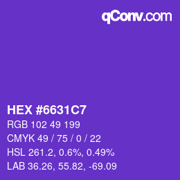 カラーコード: HEX #6631C7 | qconv.com