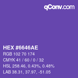 Color code: HEX #6646AE | qconv.com