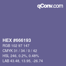 Code couleur: HEX #666193 | qconv.com