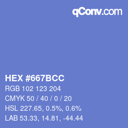 Color code: HEX #667BCC | qconv.com