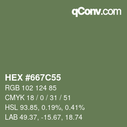 Farbcode: HEX #667C55 | qconv.com