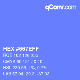 Color code: HEX #667EFF | qconv.com