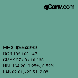 Code couleur: HEX #66A393 | qconv.com