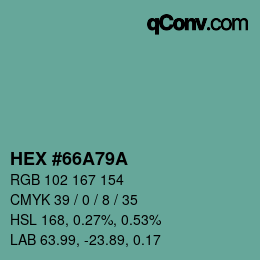 Color code: HEX #66A79A | qconv.com