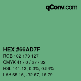 颜色代码: HEX #66AD7F | qconv.com
