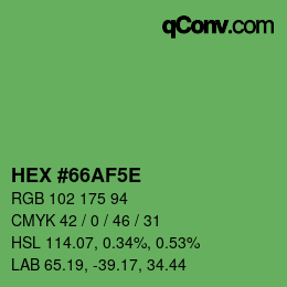 Farbcode: HEX #66AF5E | qconv.com