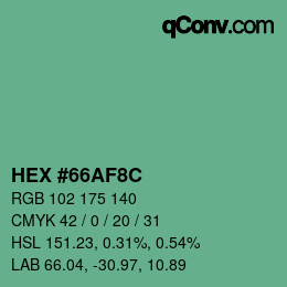 Color code: HEX #66AF8C | qconv.com