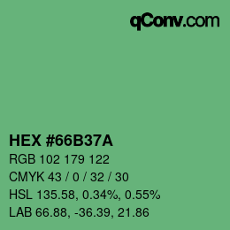 Farbcode: HEX #66B37A | qconv.com