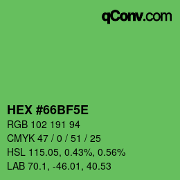 カラーコード: HEX #66BF5E | qconv.com