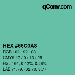 カラーコード: HEX #66C0A8 | qconv.com