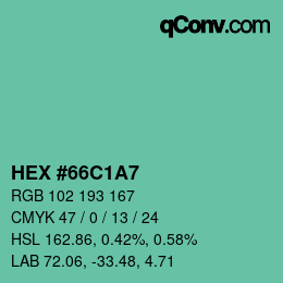 カラーコード: HEX #66C1A7 | qconv.com