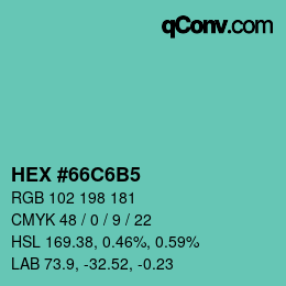 カラーコード: HEX #66C6B5 | qconv.com