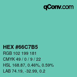颜色代码: HEX #66C7B5 | qconv.com