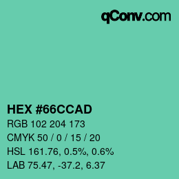 Color code: HEX #66CCAD | qconv.com