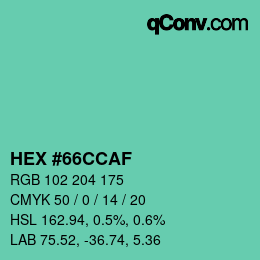 Color code: HEX #66CCAF | qconv.com