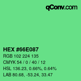 Farbcode: HEX #66E087 | qconv.com