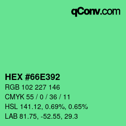 Farbcode: HEX #66E392 | qconv.com