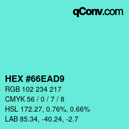 カラーコード: HEX #66EAD9 | qconv.com