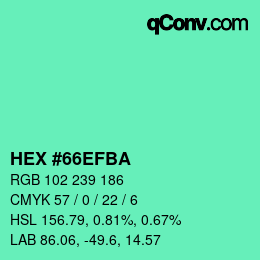 Color code: HEX #66EFBA | qconv.com