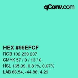 カラーコード: HEX #66EFCF | qconv.com