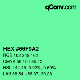 Color code: HEX #66F9A2 | qconv.com