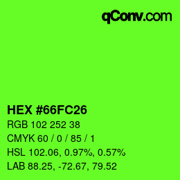 カラーコード: HEX #66FC26 | qconv.com