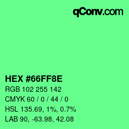 Color code: HEX #66FF8E | qconv.com