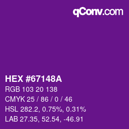 Color code: HEX #67148A | qconv.com