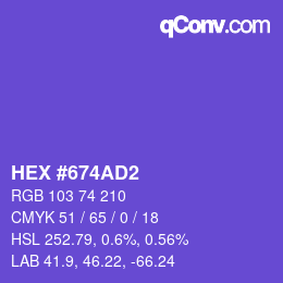 カラーコード: HEX #674AD2 | qconv.com