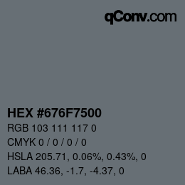 Code couleur: HEX #676F7500 | qconv.com
